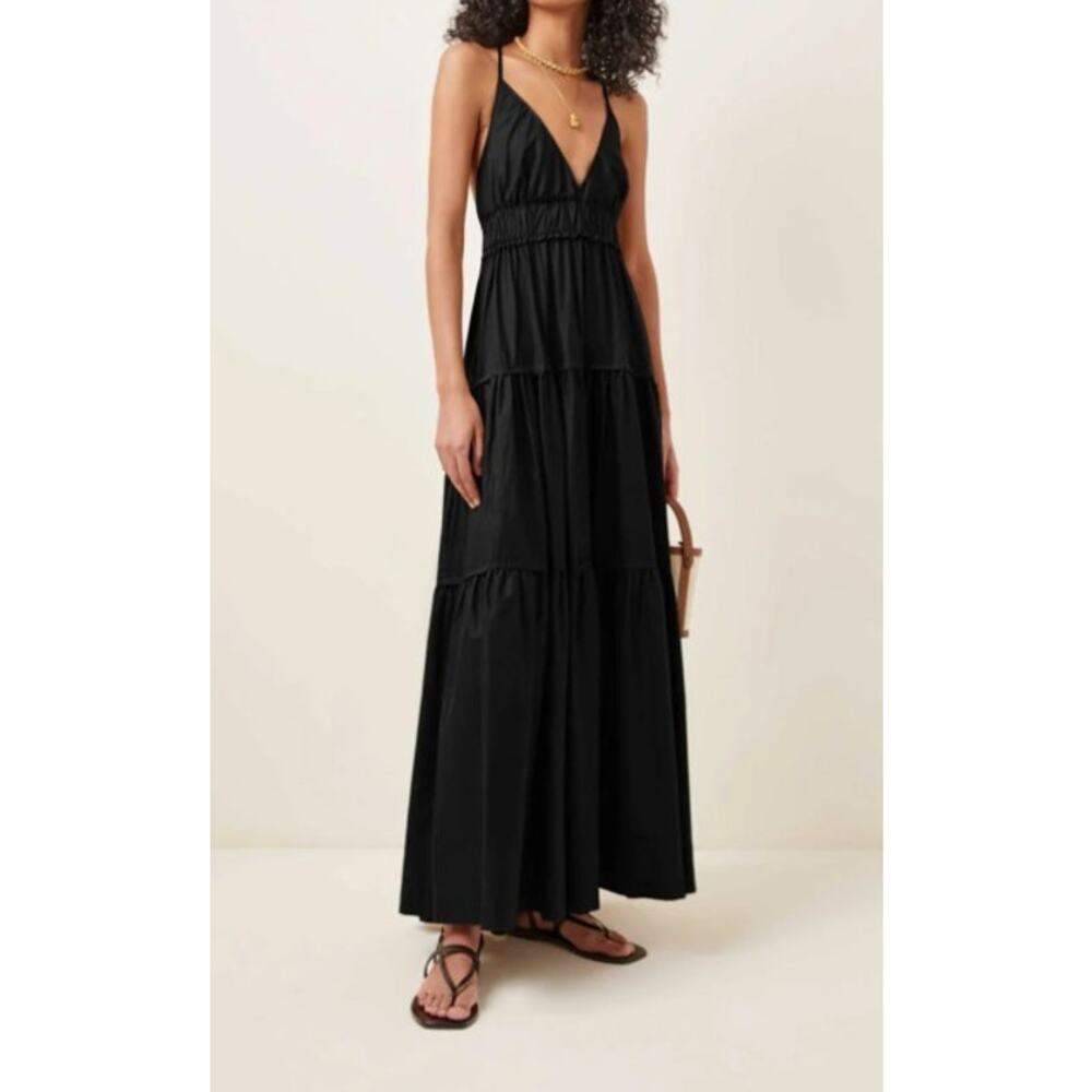 NWT Three Graces London Black 100% Silk Chloe Tiered Maxi Dress Womens 8 / US 4